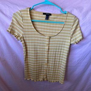 Yellow and white striped short sleeve tee